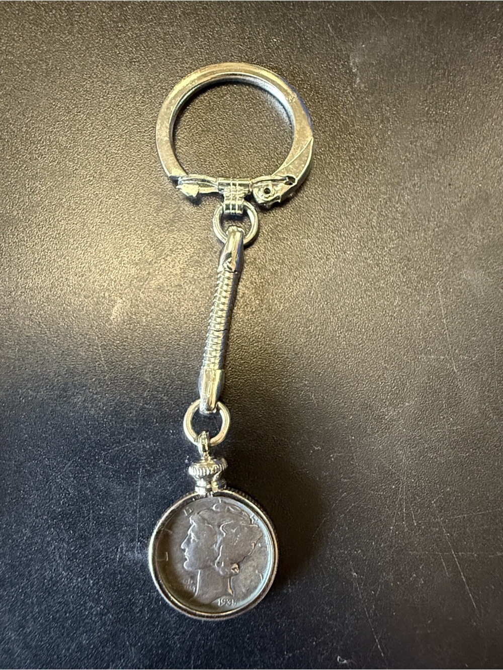 Vintage Mercury Dime Coin Keychain - Silver